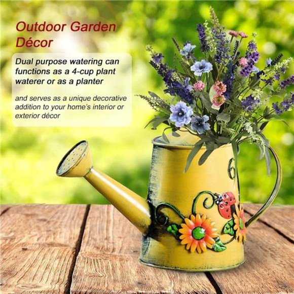 1 Liter Decorative Metal Sunflower & Ladybug Watering Can (4 Cups | 32 OZ) - Picture 7 of 7